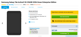 Samsung Galaxy Tab Active5 5G X306B 8/256GB voor €327 bij Belsimpel