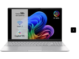 Portátil ASUS Vivobook S 15 S5507QA-MA012W Copilot+ PC, 15.6" OLED 3K 120Hz, Snapdragon X Plus X1-P42-100 45 TOPS, 16GB RAM, 512GB SSD por 679,14€