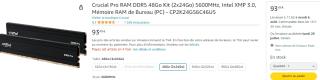 Kit de Ram 48 Go Crucial Pro RAM DDR5 à 93,49€