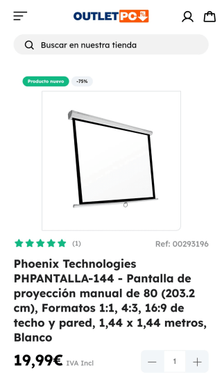 Phoenix Technologies PHPANTALLA-144 - Pantalla ce 80" (203.2 cm), Formatos 1:1, 4:3, 16:9 de techo y pared 1,44 x 1,44 metro por 19,99€