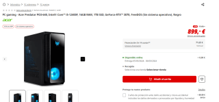 Pc gaming Acer Predator i5 16GB 1TB RTX 3070 por 764€