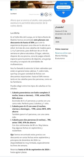 Dormir en Cabañas sobre Árboles desde 78€.