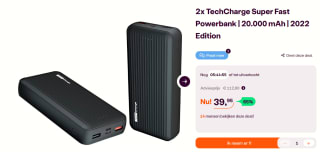TechCharge Super Fast Powerbank 20.000 mAh 2 stuks voor €39,95 bij iBOOD