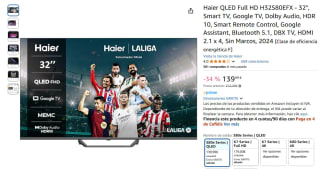 TV 32" Haier QLED Full HD H32S80EFX, Smart TV, Google TV, Dolby Audio por 139,99€