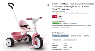 Smoby Be Move Roze - Driewieler met duwstang voor €38,38 bij Amazon