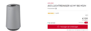 AX3 LUCHTREINIGER 40 M² 180 M3/H voor €109 bij AEG
