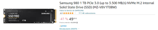Disco Duro Samsung 980 1TB Nvme M2 PCI Express 3.0 por 49€