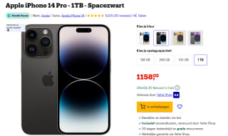 Apple iPhone 14 Pro - 1TB - Spacezwart voor €1.158,05 bij Bol