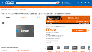 Memória SSD da Lexar, modelo NQ100 de 240GB - R$ 89,99
