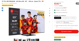 TV 55" QLED TCL 55C745 4K HDR Pro 144H + 100€ regalo + 12 meses Filmin por 549,99€