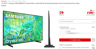 Television LED 65" - Samsung TU65CU8000KXXC, Diseño AirSlim, Crystal UHD 4K, Samsung Gaming Hub, Smart TV powered by Tizen por 697€