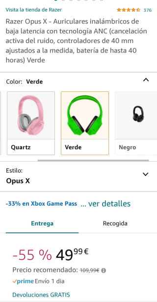 Auriculares inalámbricos marca Razer Opus X 49,99€