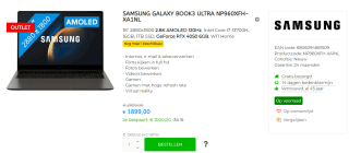 Samsung Galaxy Book3 Ultra voor €1899