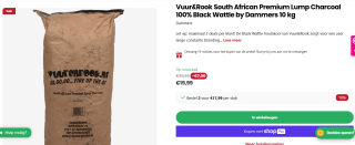 South African Premium houtskool 100% Black Wattle by Dammers 10 kg voor €19,99