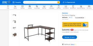 Escritorio esquina Mainstays por $49.990