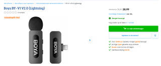 Boya BY-V1 Draadloze Microfoon voor €28,95 bij Coolblue