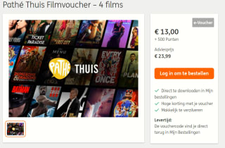 Pathé Thuis Filmvoucher – voor 4 films voor €13 + 500 ING punten