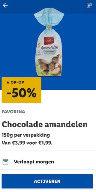 50% korting op Chocolade Amandelen bij de Lidl