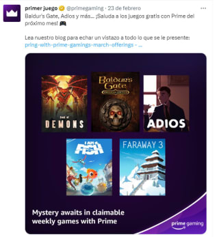PRIME GAMING MARZO, juegos gratis