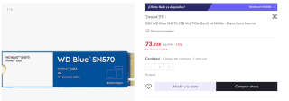 Disco duro SSD WD Blue SN570 2TB M.2 PCIe Gen3 x4 NVMe por 58,93€