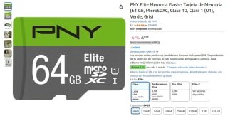 PNY Elite Memoria Flash Tarjeta Memoria 64 GB, MicroSDXC, Clase 10 por 4,69€