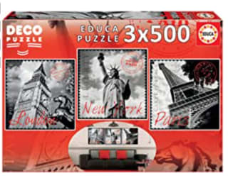 3 Puzzles de 500 Piezas, Grandes Ciudades marca Educa , Serie Deco, por 9€
