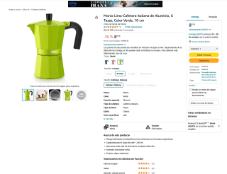 Cafetera MONIX 6 tazas italiana moka por solo 8,97€