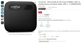 SSD Portátil Crucial X6 2TB USB-C por $1,846 en Amazon