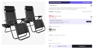 Pack 2 Tumbonas de Exterior Plegables Gravedad Zero por 59,99€ (Cuenta Nueva 47,99€)