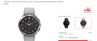 Reloj inteligente Samsung Watch 4 Classic LTE, 46 mm por 189€