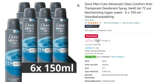 Dove Men+Care Advanced Clean Comfort 6 x 150 ml - Voordeelverpakking voor €10,87 met Amazon Prime