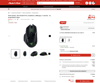 Ratón gaming Razer Basilik V3 Pro Inalámbrico 30000 ppp 11 controles programables por solo 81,52€