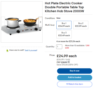 Acquire a hot plate electric cooker at eBay as low as £17.24