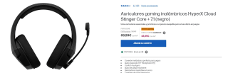 Auriculares gaming inalámbricos HyperX Cloud Stinger Core + por 48,99€
