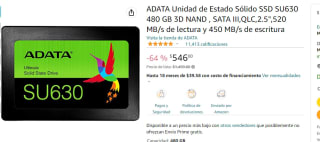 SSD ADATA 480 gb 2.5" por $508 en Amazo