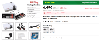 Miniconsola con 620 juegos clásicos por 6,49€