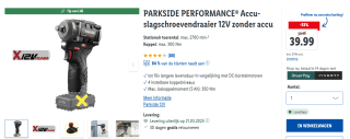PARKSIDE PERFORMANCE Accu-slagschroevendraaier 12V voor €39,99 bij Lidl