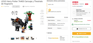 LEGO Harry Potter Carruaje y Thestrals de Hogwarts por 14,99€