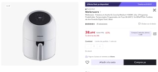 Mellerware - Freidora sin Aceite XL Crunchy Medium! 1000W. 3,5L. 5 Programas Predefinidos por 38,69€