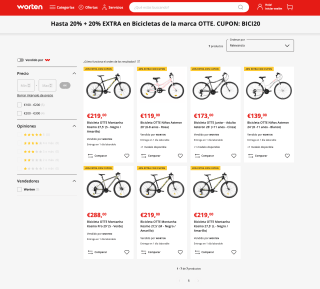 Descuento hasta 20% + 20% Extra bicicletas marca OTTE en Worten