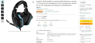 Audífonos Logitech G635 7.1 por $1,225 en Amazon