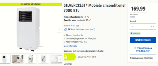 SILVERCREST® Mobiele airconditioner 7000 BTU voor €84,99 in de Lidl webshop