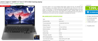 Lenovo Legion 5 16IRX9 16" Core i7 RTX 4060 Gaming laptop voor €1.399 bij Megekko