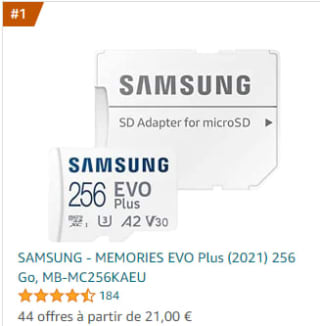 Carte mémoire microSDXC de Samsung Evo Plus à 21€