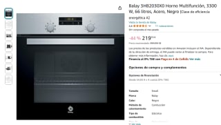 Balay 3HB2030X0 Horno Multifunción, 3300 W, 66 litros por 219,35€