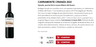 6 Botellas de Carramonte Crianza 2022 por 39.5€