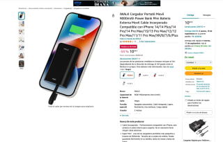 iWALK Cargador Portatil Movil 9000mAh Power Bank Mini Bateria Externa Movil Cable Incorporado Compatible con iPhone por 10,99€