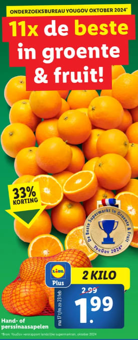2 KG Hand- of perssinaasappelen 2 kg voor € 1,99 bij de Lidl