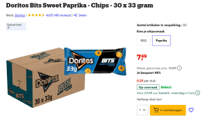 Doritos Bits Zero's Sweet Paprika Chips 30 x 33gr voor €7,49 bij Bol