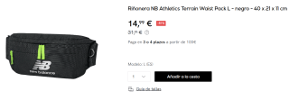 Riñonera New Balance Athletics Terrain Waist de 40 x 21 x 11 cm por 14.99€